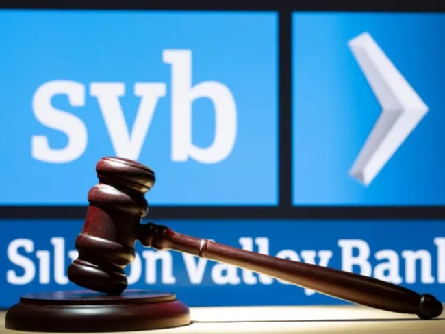 judge gavel in front of SVB sign